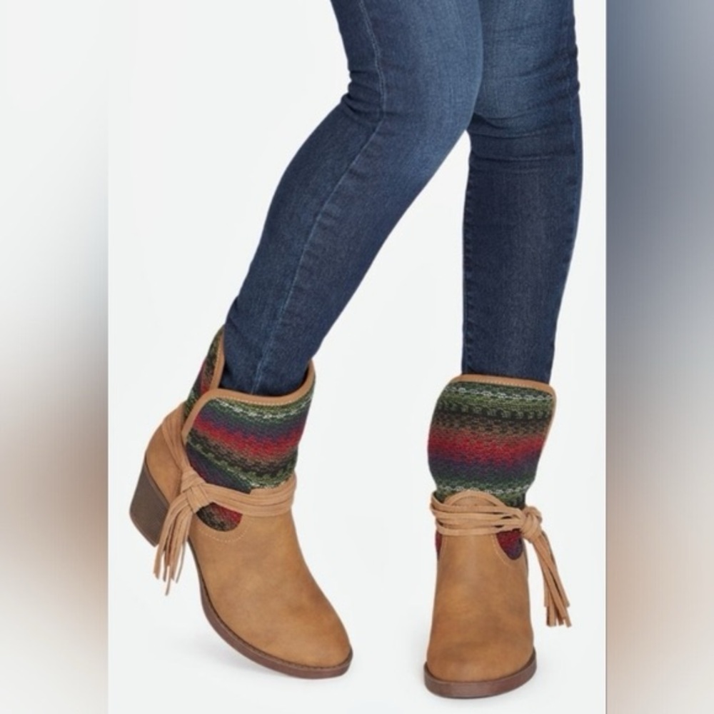 JustFab Tan and Multicolor Ankle Booties